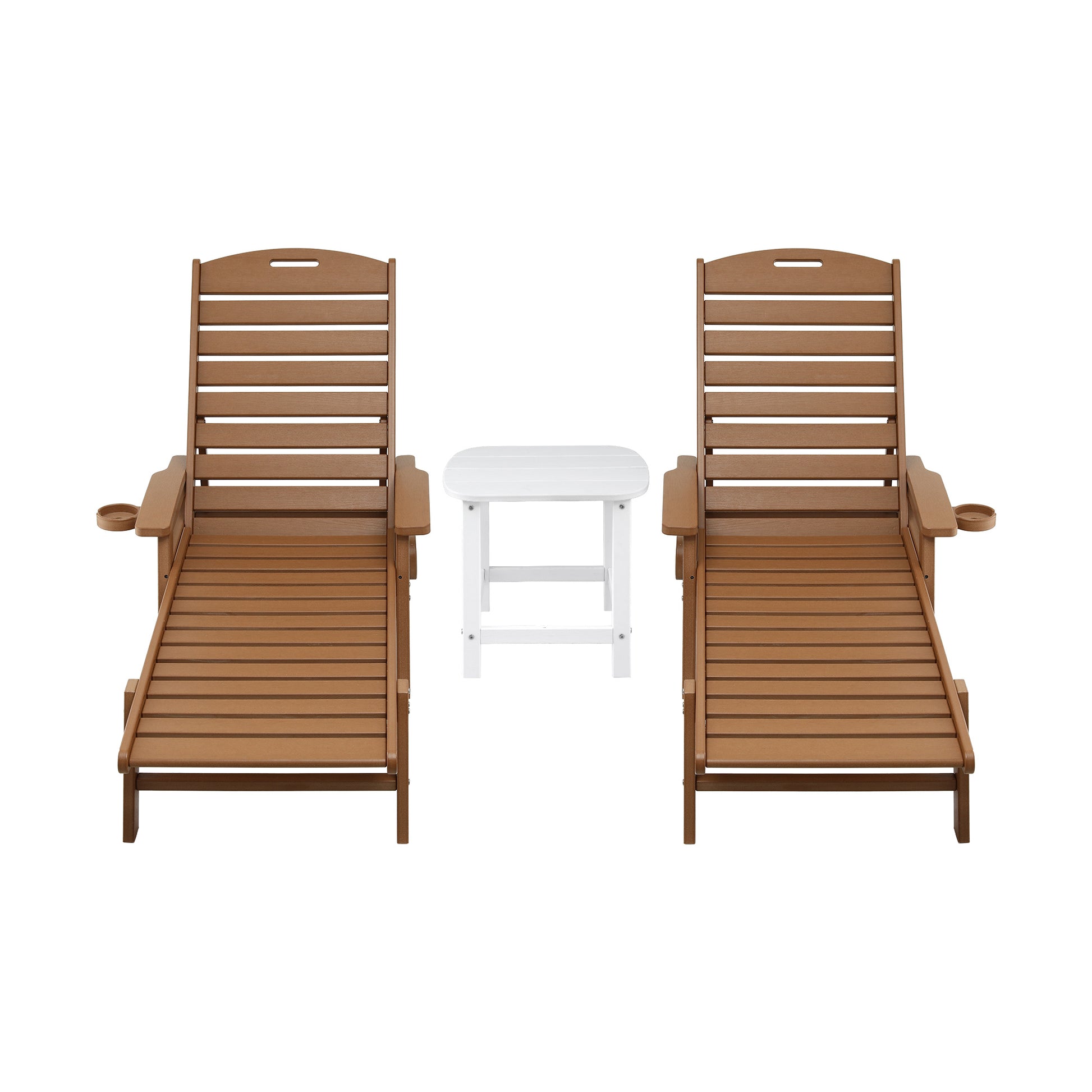 Gardeon Sun Lounge Lounger Table and Chairs Beach Chair HDPE Patio Outdoor Furniture Wheels Brown FF-LOUNGE-3HE-BR