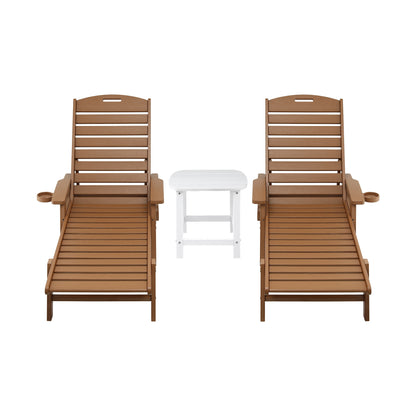 Gardeon Sun Lounge Lounger Table and Chairs Beach Chair HDPE Patio Outdoor Furniture Wheels Brown FF-LOUNGE-3HE-BR
