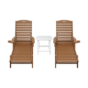 Gardeon Sun Lounge Lounger Table and Chairs Beach Chair HDPE Patio Outdoor Furniture Wheels Brown