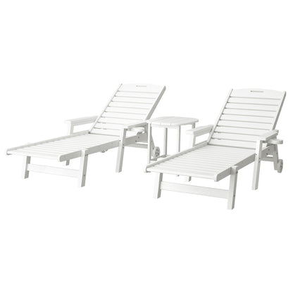 Gardeon Sun Lounge Lounger Beach Chair HDPE Patio Outdoor Furniture with Wheels White FF-LOUNGE-3HE-WH