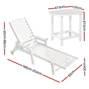 Gardeon Sun Lounge Lounger Beach Chair HDPE Patio Outdoor Furniture with Wheels White FF-LOUNGE-3HE-WH