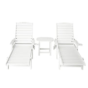 Gardeon Sun Lounge Lounger Beach Chair HDPE Patio Outdoor Furniture with Wheels White FF-LOUNGE-3HE-WH