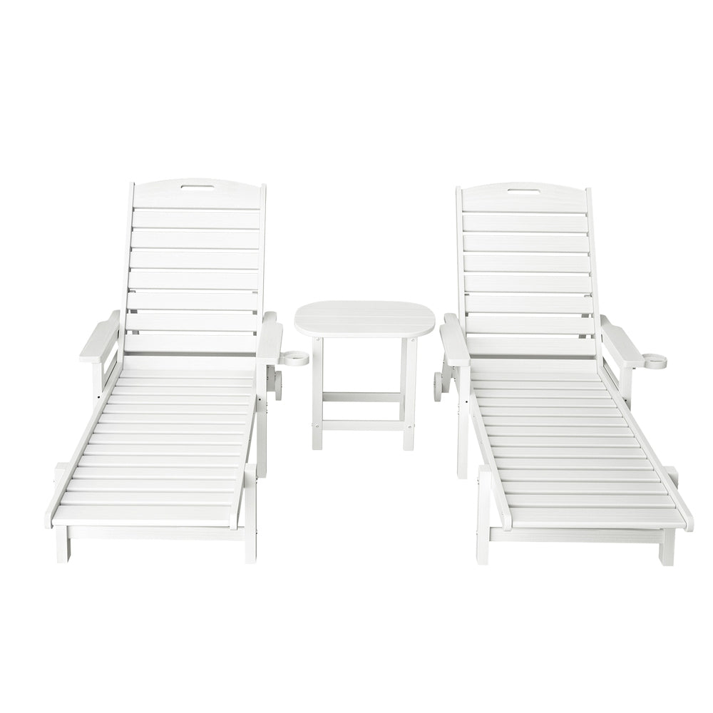 Gardeon Sun Lounge Lounger Beach Chair HDPE Patio Outdoor Furniture with Wheels White FF-LOUNGE-3HE-WH