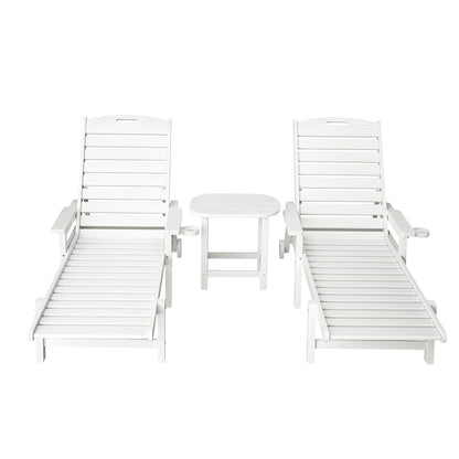Gardeon Sun Lounge Lounger Beach Chair HDPE Patio Outdoor Furniture with Wheels White FF-LOUNGE-3HE-WH
