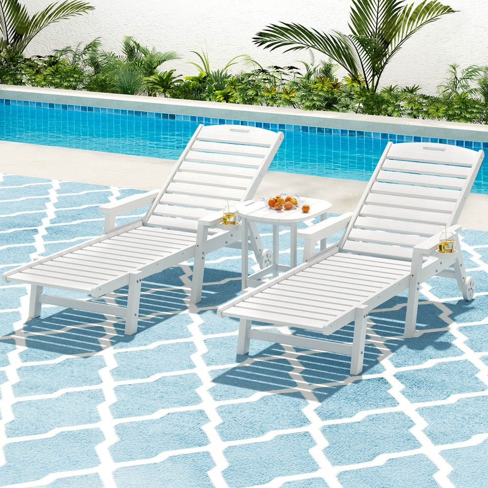 Gardeon Sun Lounge Lounger Beach Chair HDPE Patio Outdoor Furniture with Wheels White FF-LOUNGE-3HE-WH