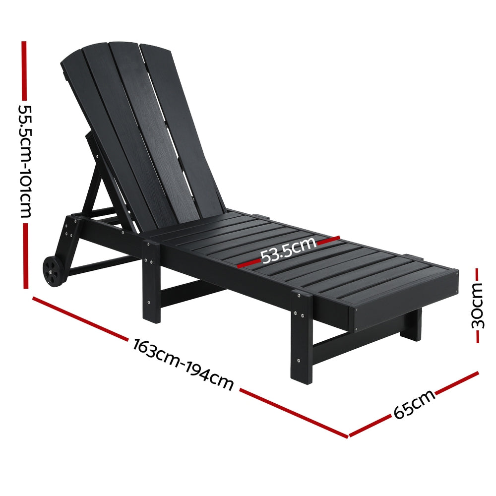 Gardeon Sun Lounge Beach Chair HDPE Adirondack Lounger Patio Outdoor Furniture with Wheels Black FF-LOUNGE-ADHE-BK