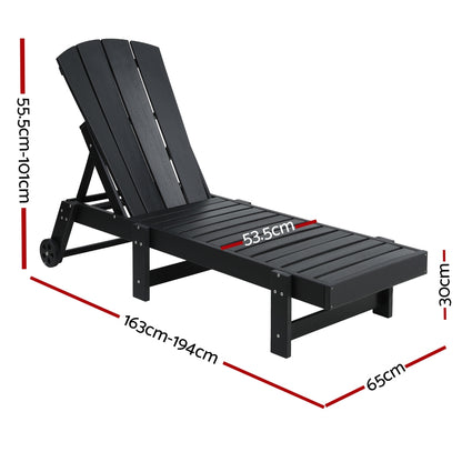 Gardeon Sun Lounge Beach Chair HDPE Adirondack Lounger Patio Outdoor Furniture with Wheels Black FF-LOUNGE-ADHE-BK
