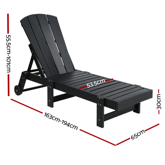 Gardeon Sun Lounge Beach Chair HDPE Adirondack Lounger Patio Outdoor Furniture with Wheels Black FF-LOUNGE-ADHE-BK
