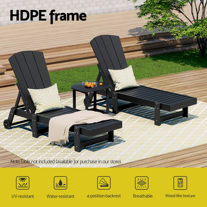 Gardeon Sun Lounge Beach Chair HDPE Adirondack Lounger Patio Outdoor Furniture with Wheels Black FF-LOUNGE-ADHE-BK