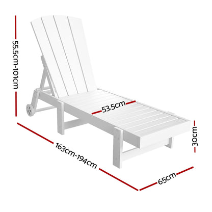 Gardeon Sun Lounge Beach Chair HDPE Adirondack Lounger Patio Outdoor Furniture with Wheels White FF-LOUNGE-ADHE-WH