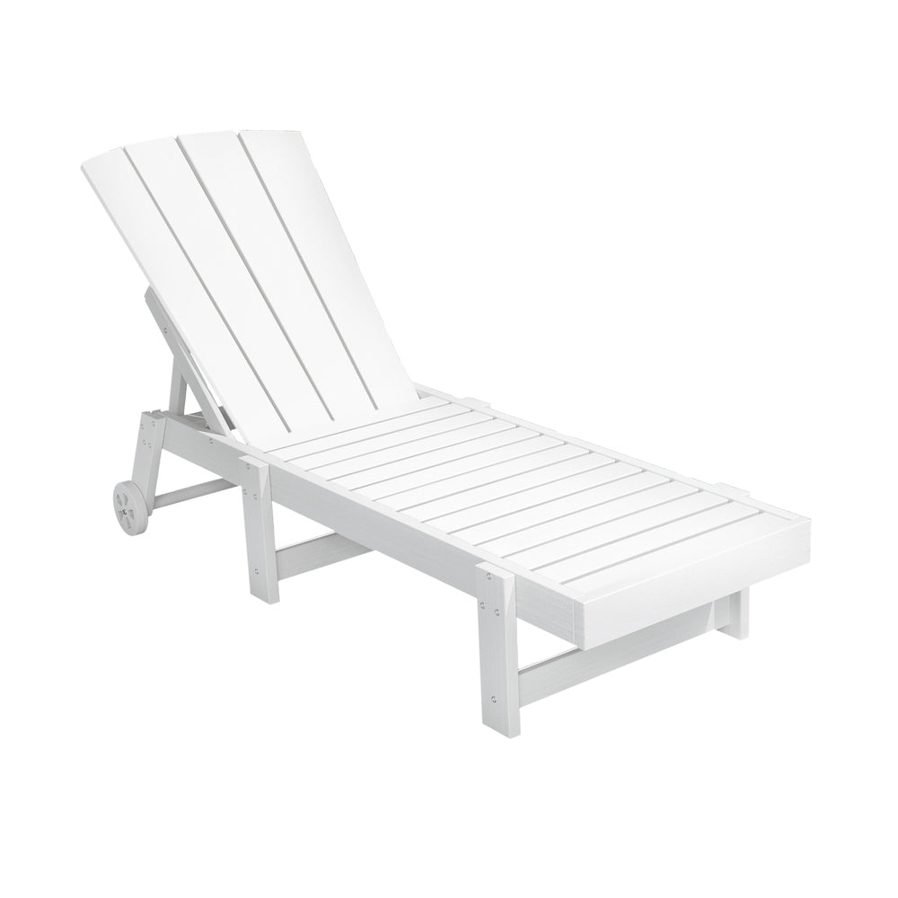 Gardeon Sun Lounge Beach Chair HDPE Adirondack Lounger Patio Outdoor Furniture with Wheels White FF-LOUNGE-ADHE-WH