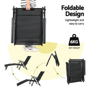 Gardeon Sun Lounge Outdoor Lounger Aluminium Folding Beach Chair Camping Patio FF-LOUNGE-ALU-FOLD-BK