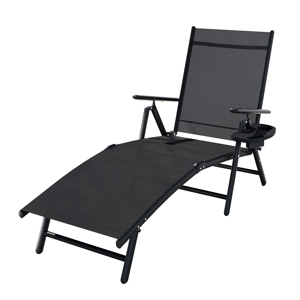 Gardeon Sun Lounge Outdoor Lounger Aluminium Folding Beach Chair Camping Patio FF-LOUNGE-ALU-FOLD-BK