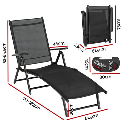 Gardeon Sun Lounge Outdoor Lounger Aluminium Folding Beach Chair Camping Patio FF-LOUNGE-ALU-FOLD-BK