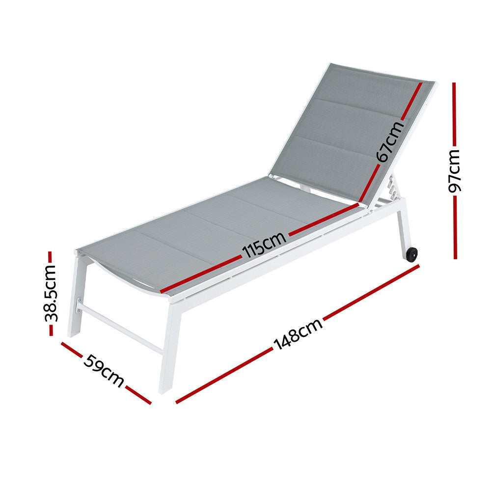 Gardeon Sun Lounger Chaise Lounge Wheels Patio Furniture Outdoor Setting White FF-LOUNGE-ALU-WH