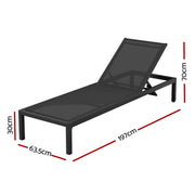 Gardeon Sun Lounge Outdoor Lounger Aluminium Folding Beach Chair Wheels Black FF-LOUNGE-ALU-WHEEL-BK