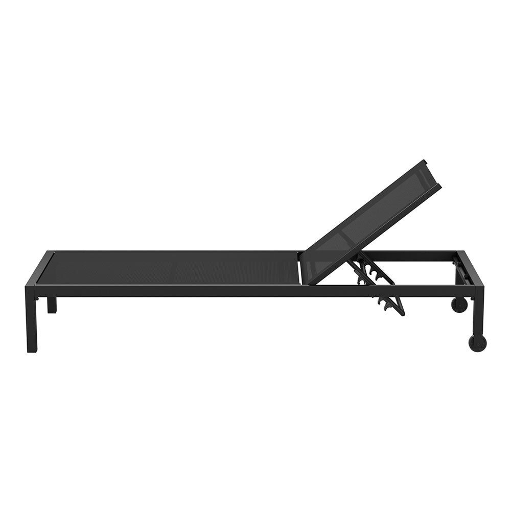 Gardeon Sun Lounge Outdoor Lounger Aluminium Folding Beach Chair Wheels Black FF-LOUNGE-ALU-WHEEL-BK