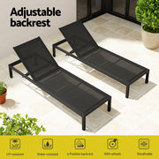 Gardeon Sun Lounge Outdoor Lounger Aluminium Folding Beach Chair Wheels Black FF-LOUNGE-ALU-WHEEL-BK