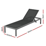 Gardeon Sun Lounge Outdoor Lounger Aluminium Folding Beach Chair Wheels Patio FF-LOUNGE-ALU-WHEEL-GE