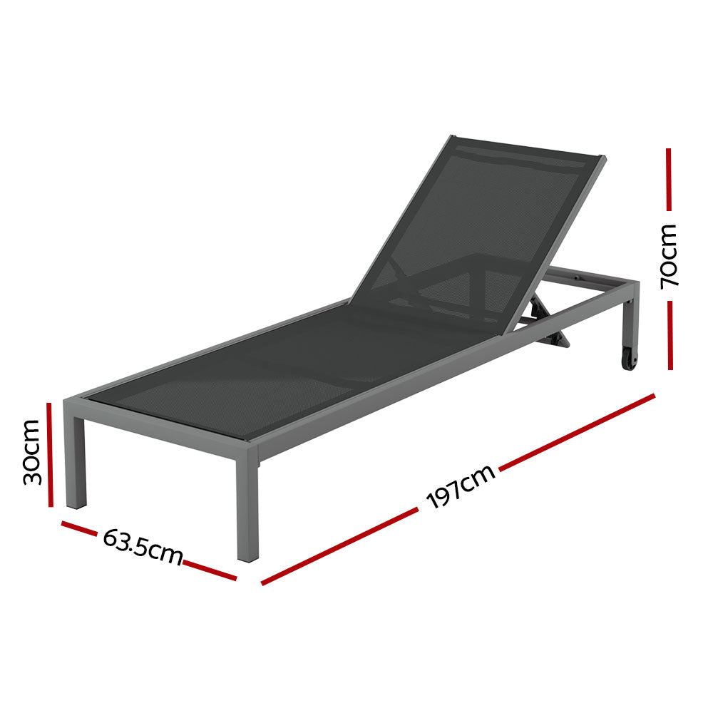 Gardeon Sun Lounge Outdoor Lounger Aluminium Folding Beach Chair Wheels Patio FF-LOUNGE-ALU-WHEEL-GE