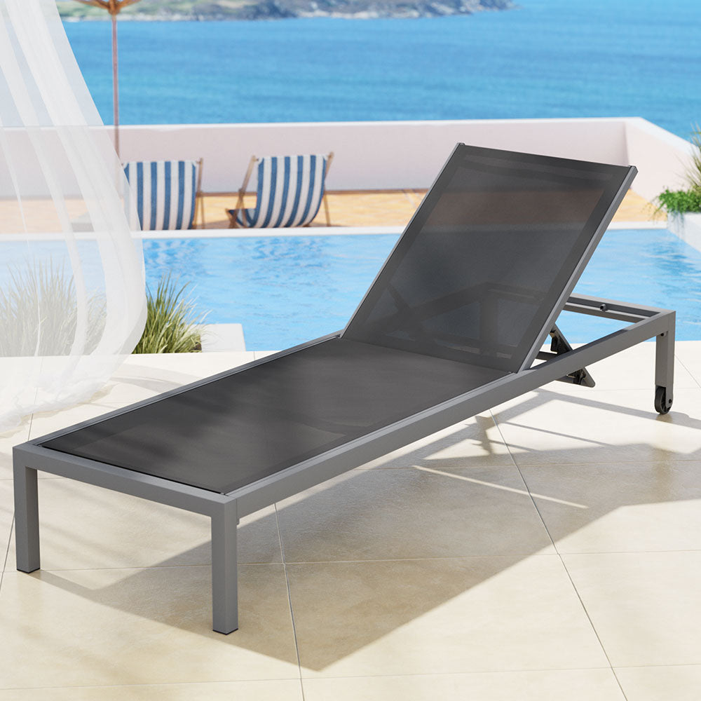 Gardeon Sun Lounge Outdoor Lounger Aluminium Folding Beach Chair Wheels Patio FF-LOUNGE-ALU-WHEEL-GE