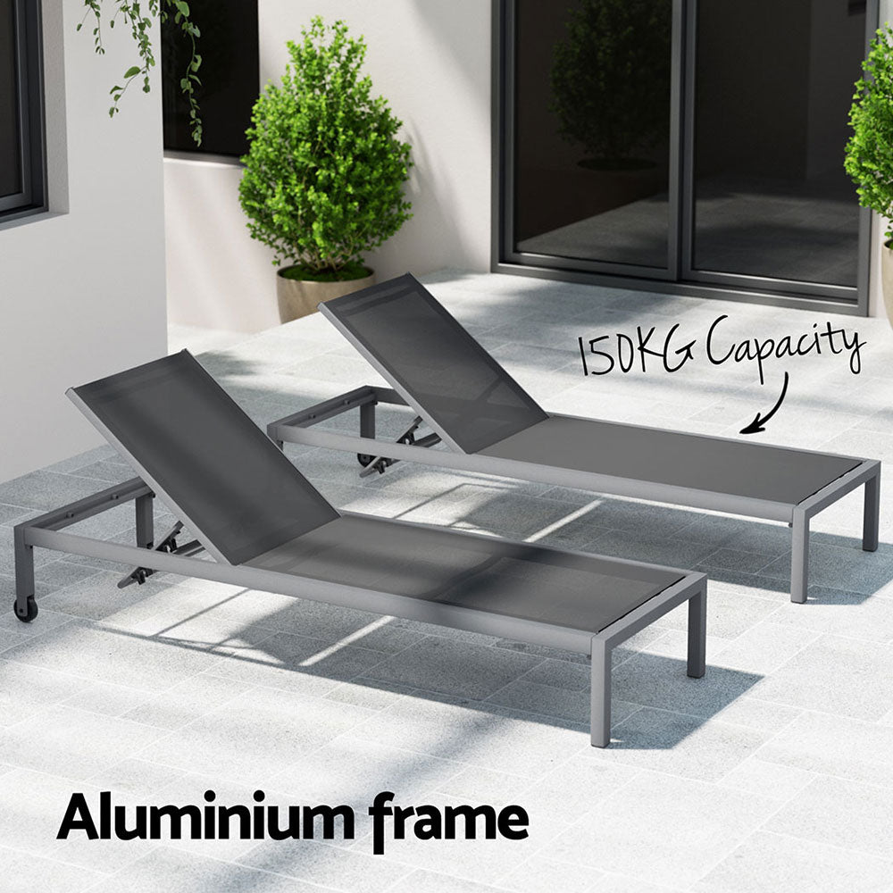 Gardeon Sun Lounge Outdoor Lounger Aluminium Folding Beach Chair Wheels Patio FF-LOUNGE-ALU-WHEEL-GE