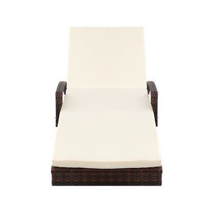 Gardeon Sun Lounge Wicker Lounger Outdoor Furniture Beach Chair Patio Adjustable Cushion Brown FF-LOUNGE-ARM-BR