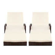 Gardeon 2PC Sun Lounge Wicker Lounger Outdoor Furniture Beach Chair Patio Adjustable Cushion Brown