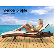 Gardeon 2PC Sun Lounge Wicker Lounger Outdoor Furniture Beach Chair Patio Adjustable Cushion Brown
