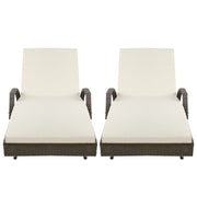 Gardeon 2PC Sun Lounge Wicker Lounger Outdoor Furniture Beach Chair Adjustable Cushion Grey&Beige FF-LOUNGE-ARM-GEX2
