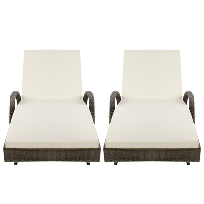 Gardeon 2PC Sun Lounge Wicker Lounger Outdoor Furniture Beach Chair Adjustable Cushion Grey&Beige FF-LOUNGE-ARM-GEX2