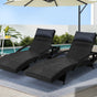 Gardeon 2x Sun Lounge Wicker Lounger Outdoor Furniture Beach Chair Armrest Adjustable Black FF-LOUNGE-ARM-P-BKX2