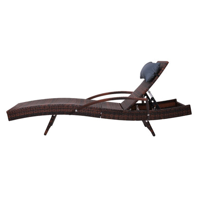 Gardeon Sun Lounge Wicker Lounger Outdoor Furniture Beach Chair Armrest Adjustable Brown FF-LOUNGE-ARM-P-BR