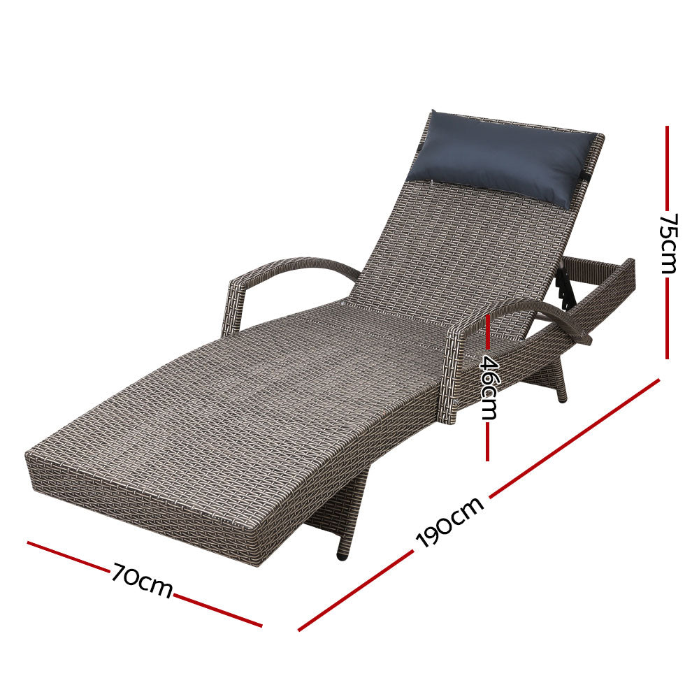 Gardeon 2x Sun Lounge Wicker Lounger Outdoor Furniture Beach Armchair Adjustable Grey&Beige FF-LOUNGE-ARM-P-GEX2