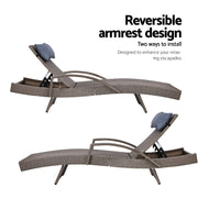 Gardeon 2x Sun Lounge Wicker Lounger Outdoor Furniture Beach Armchair Adjustable Grey&Beige FF-LOUNGE-ARM-P-GEX2