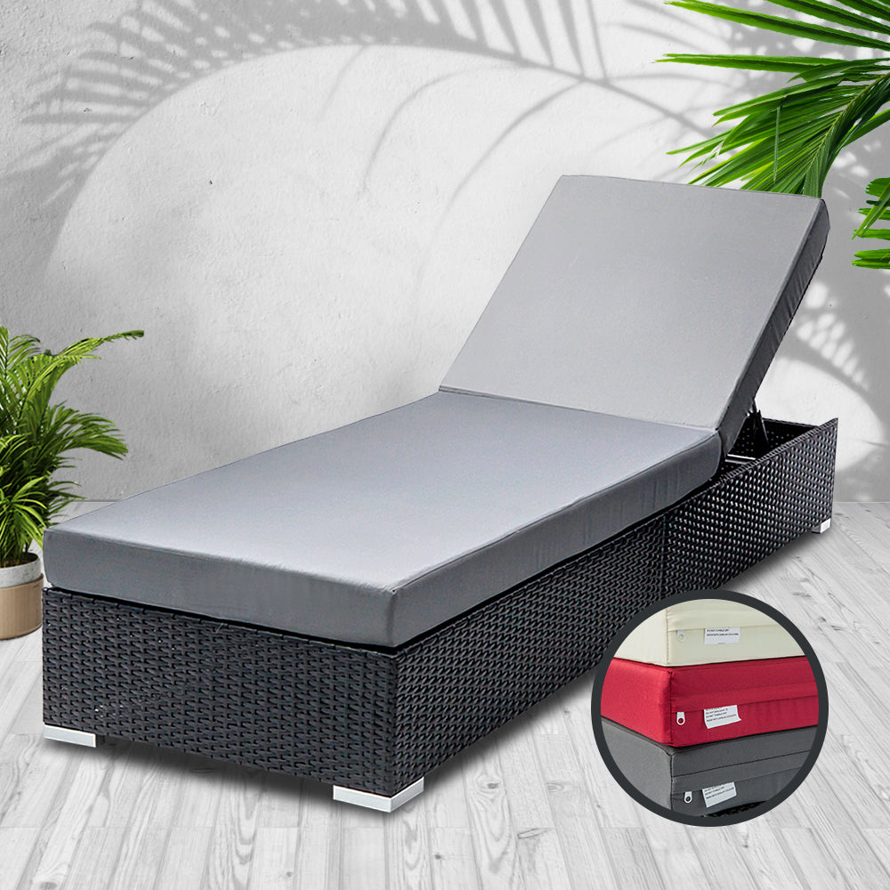 Gardeon Sun Lounge Wicker Lounger Outdoor Furniture Day Bed Adjustable Rattan Garden Cover FF-LOUNGE-BK-1PC