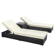 Gardeon 3PC Sun Lounge Wicker Lounger Outdoor Furniture Day Bed Rattan Garden FF-LOUNGE-BK-AB