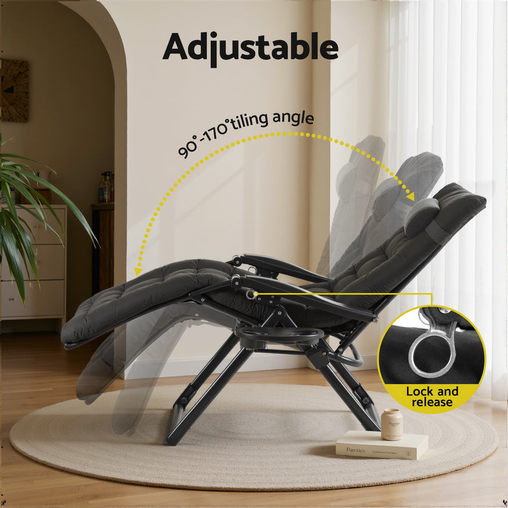 Gardeon Sun Lounge Lounger Folding Camping Zero Gravity Chair Outdoor Furniture FF-LOUNGE-DS-ABK