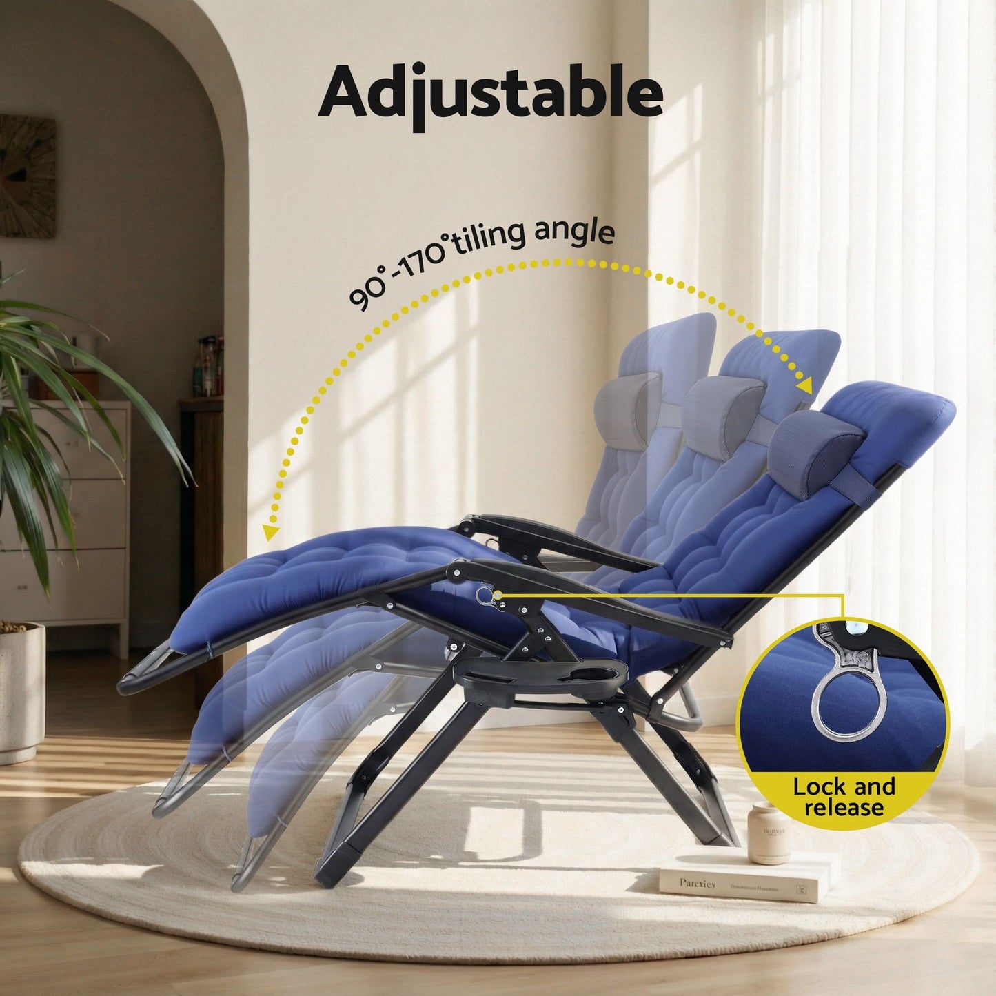 Gardeon Sun Lounge Lounger Folding Camping Zero Gravity Chair Outdoor Furniture XL Blue FF-LOUNGE-DSXL-BU
