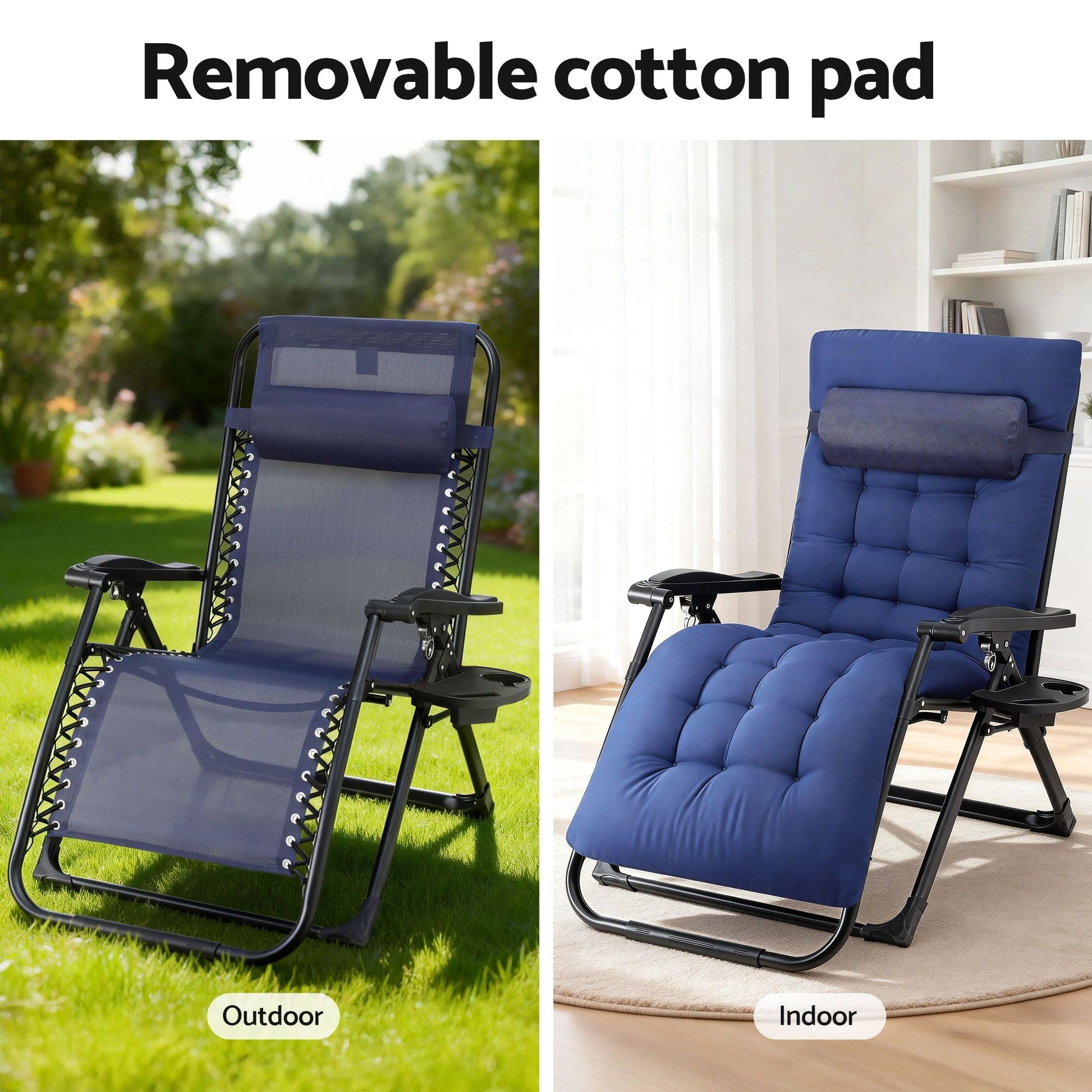 Gardeon Sun Lounge Lounger Folding Camping Zero Gravity Chair Outdoor Furniture XL Blue FF-LOUNGE-DSXL-BU