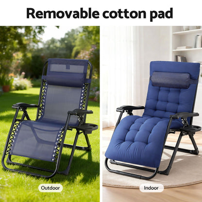 Gardeon Sun Lounge Lounger Folding Camping Zero Gravity Chair Outdoor Furniture XL Blue FF-LOUNGE-DSXL-BU