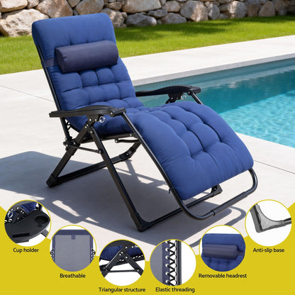 Gardeon Sun Lounge Lounger Folding Camping Zero Gravity Chair Outdoor Furniture XL Blue FF-LOUNGE-DSXL-BU
