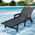 Gardeon Sun Lounge Lounger Beach Chair HDPE Patio Outdoor Furniture with Wheels Black FF-LOUNGE-HE-BK