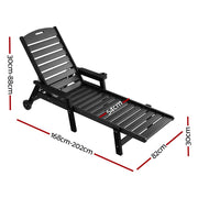 Gardeon Sun Lounge Lounger Beach Chair HDPE Patio Outdoor Furniture with Wheels Black FF-LOUNGE-HE-BK