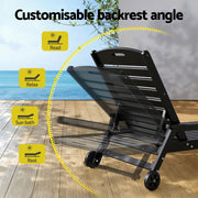 Gardeon Sun Lounge Lounger Beach Chair HDPE Patio Outdoor Furniture with Wheels Black FF-LOUNGE-HE-BK