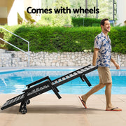 Gardeon Sun Lounge Lounger Beach Chair HDPE Patio Outdoor Furniture with Wheels Black FF-LOUNGE-HE-BK