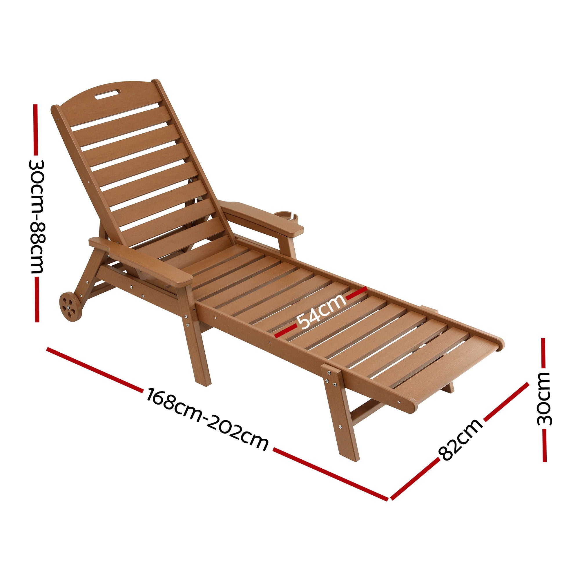 Gardeon Sun Lounge Lounger Beach Chair HDPE Patio Outdoor Furniture with Wheels Brown FF-LOUNGE-HE-BR