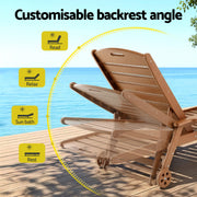 Gardeon Sun Lounge Lounger Beach Chair HDPE Patio Outdoor Furniture with Wheels Brown FF-LOUNGE-HE-BR