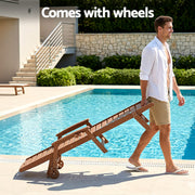 Gardeon Sun Lounge Lounger Beach Chair HDPE Patio Outdoor Furniture with Wheels Brown FF-LOUNGE-HE-BR