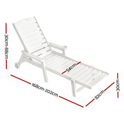 Gardeon Sun Lounge Lounger Beach Chair HDPE Patio Outdoor Furniture with Wheels White FF-LOUNGE-HE-WH